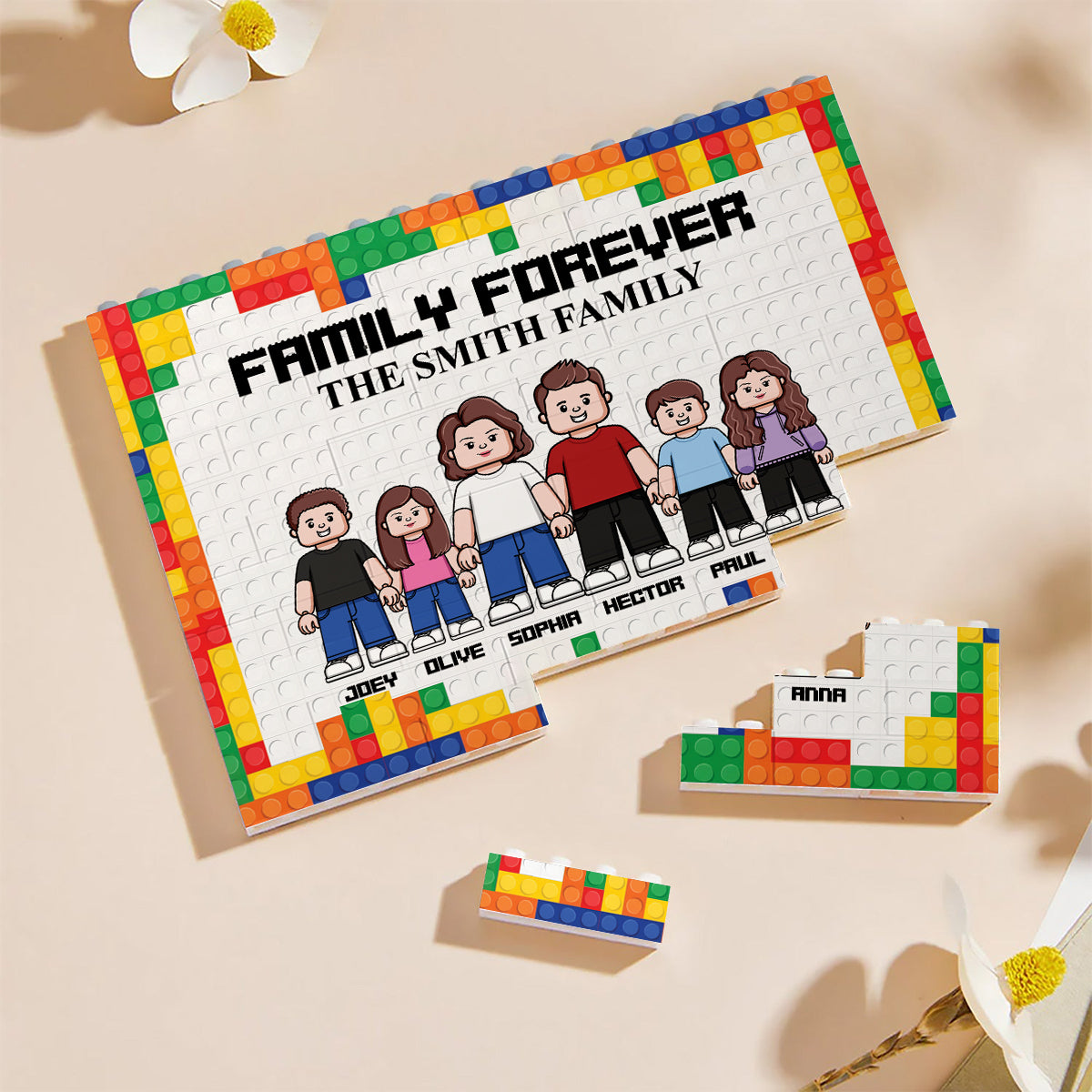 Family Forever - Personalized Family One-sided Horizontal Rectangle Building Brick Blocks