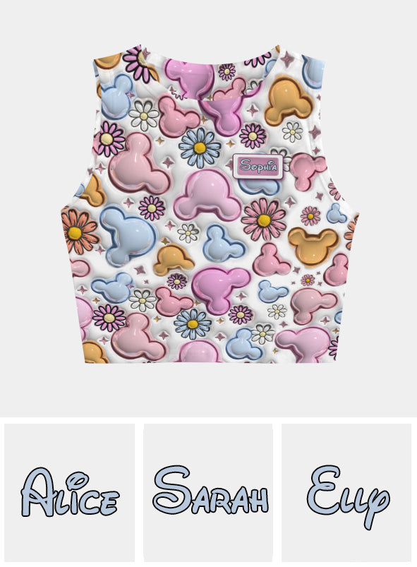 Beautiful Mouse Ears Floral Style - Personalized Mouse Crop Tank Top