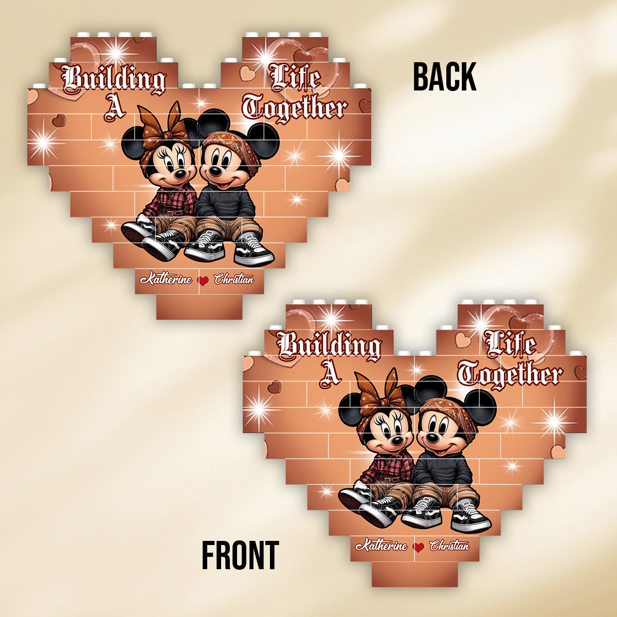 Buiding A Life Together - Personalized Mouse Heart Building Brick Blocks Printed On Both Sides