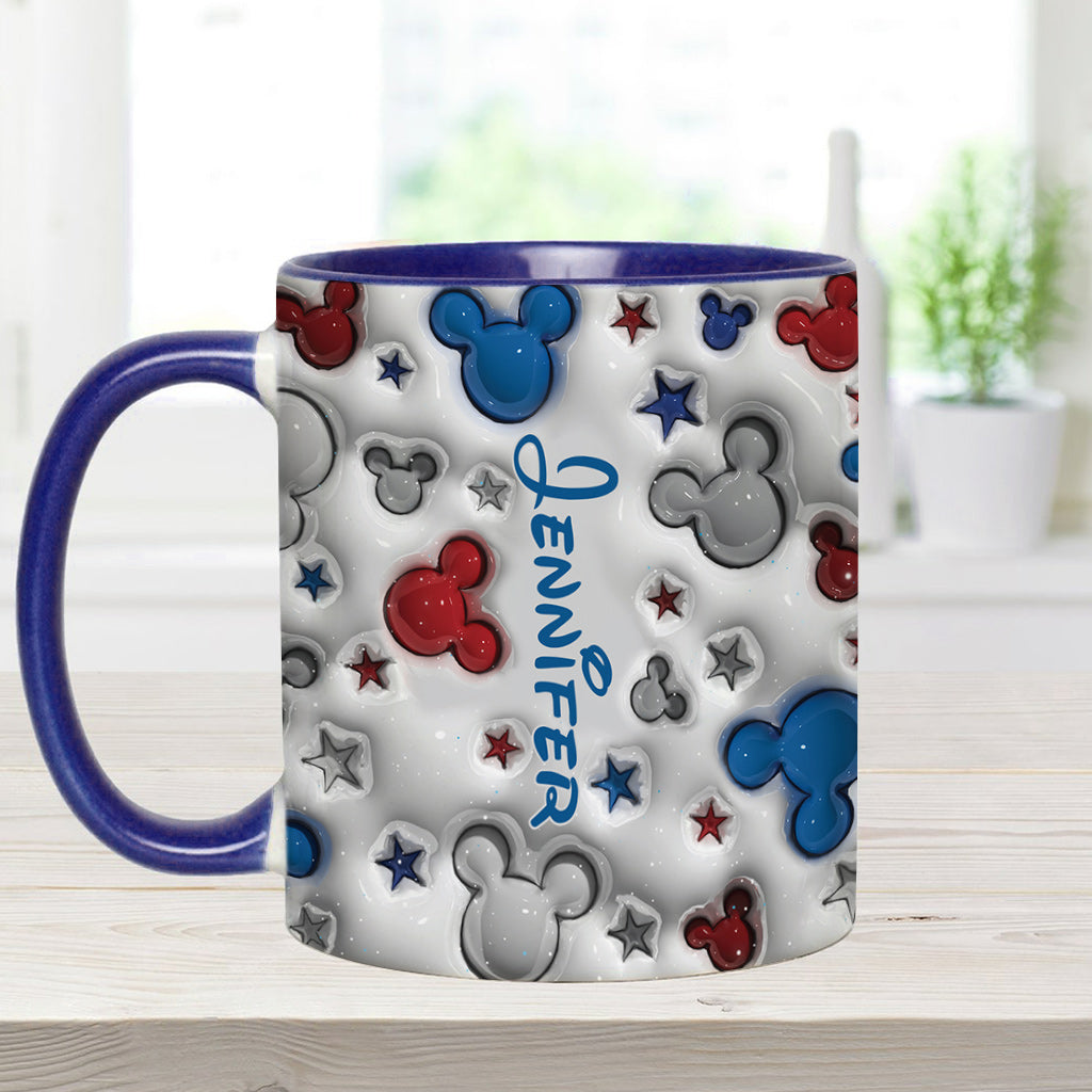Magical Mouse Ears Blue White Red Star - Personalized Mouse Accent Mug