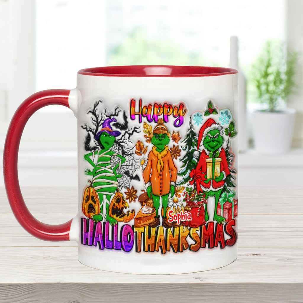Happy Hallothanksmas - Personalized Stole Christmas Accent Mug