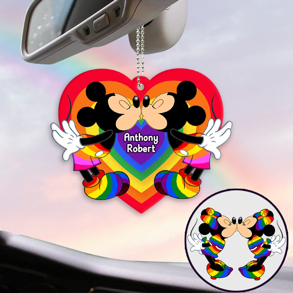 Love Is Love Mouse Couple - Personalized LGBT Support Car Ornament