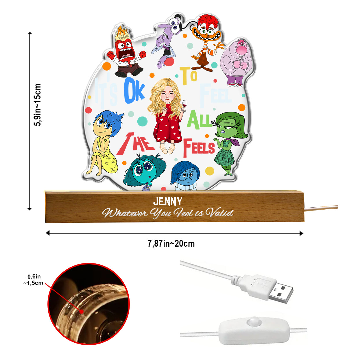 It's Ok To Feel All The Feels - Personalized Shaped Led Night Light