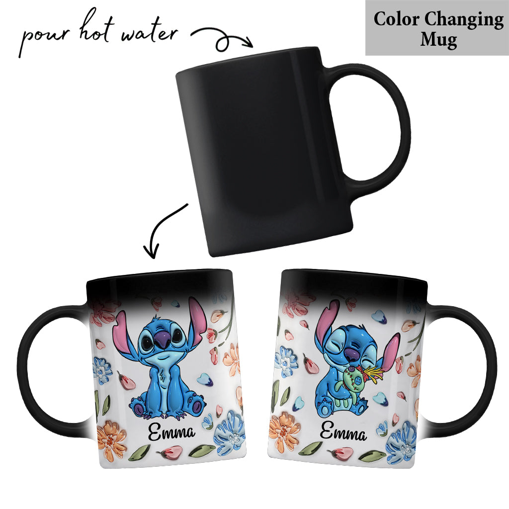 Ohana Blue Summer Vibe Floral Inflated - Personalized Ohana Mug