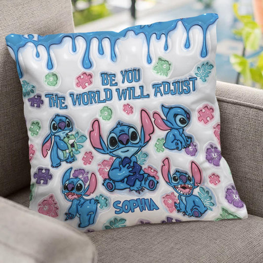 Be You The World Will Adjust - Personalized Autism Awareness Throw Pillow