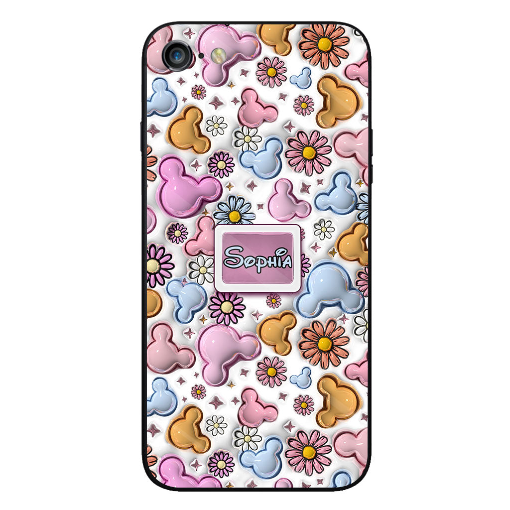 Cute Mouse Ears Floral Style - Personalized Mouse Clear Phone Case