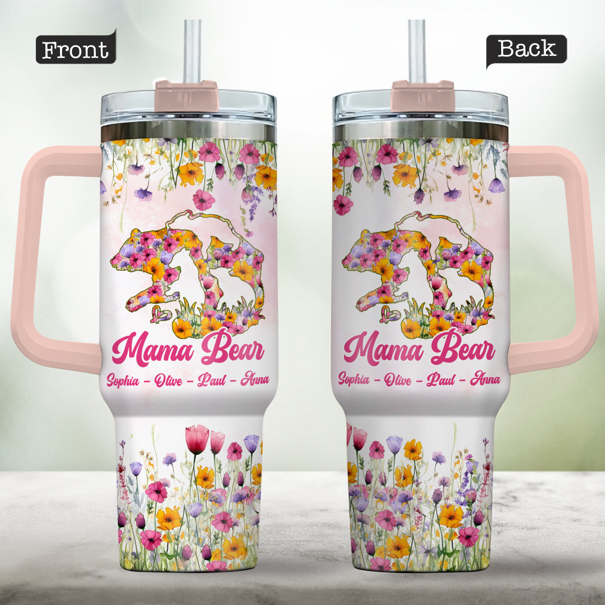 Mama Bear - Personalized Mother Tumbler With Handle