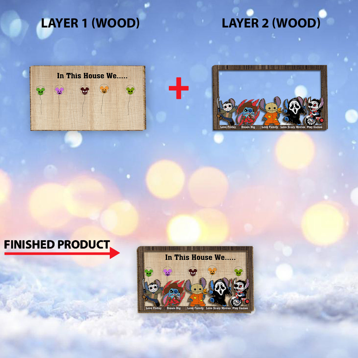 hlw A01 In This House - Personalized Ohana 2 Layered Wood Sign / Wood Plaque