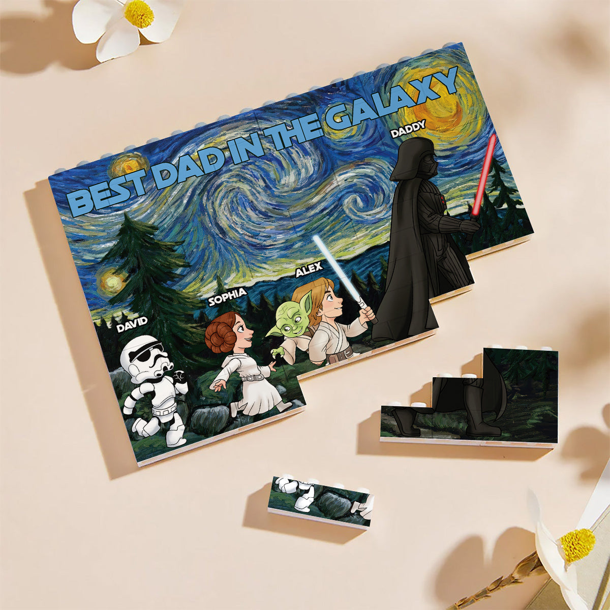 Best Dad In The Galaxy - Personalized The Force One-sided Horizontal Rectangle Building Brick Blocks