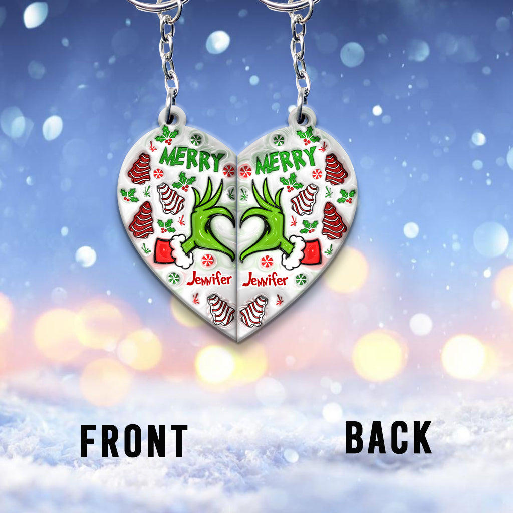 Merry Christmas - Personalized Couple Matching Keychain