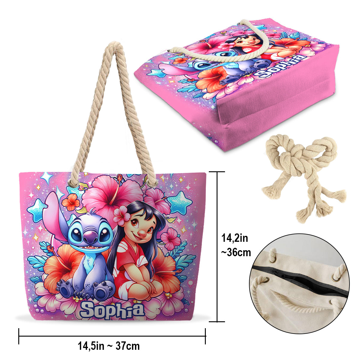 Ohana Cute Bubble Flowers - Personalized Ohana Beach Bag
