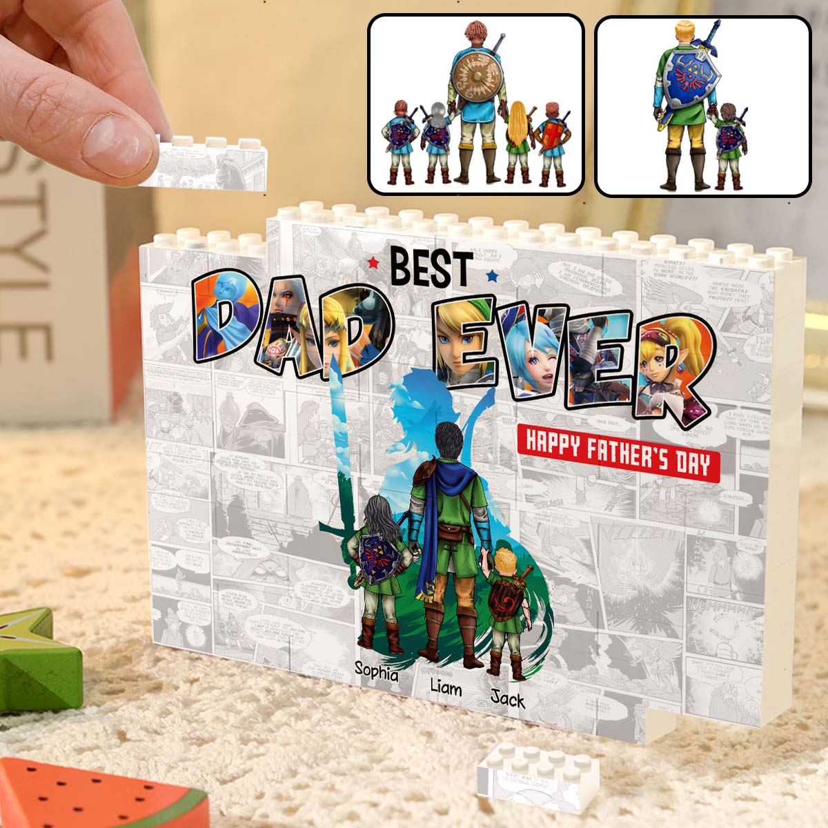 Best Dad Ever - Personalized The Hero's Legend One-sided Horizontal Rectangle Building Brick Blocks