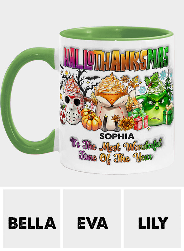 Happy Hallothanksmas - Personalized Stole Christmas Accent Mug