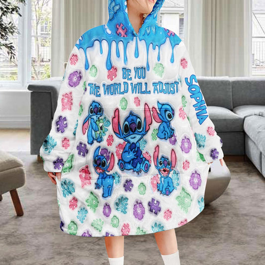 Be You The World Will Adjust - Personalized Autism Awareness Blanket Hoodie