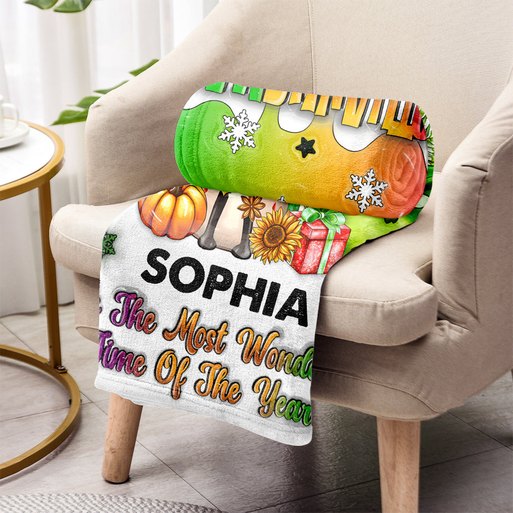 Happy Hallothanksmas - Personalized Stole Christmas Blanket