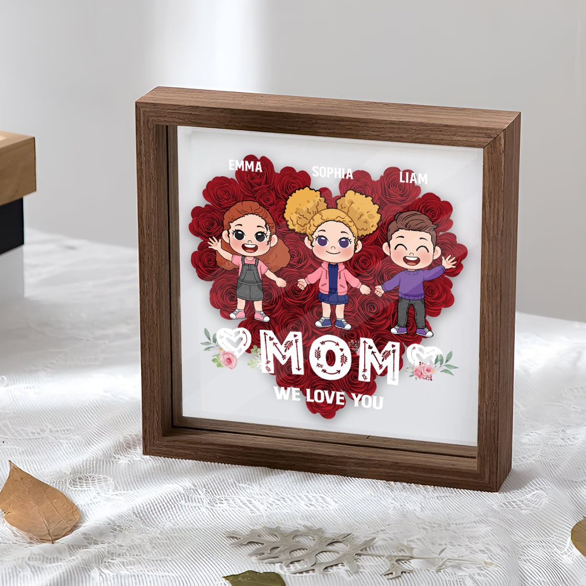 Mom We Love You - Personalized Mother Flower Shadow Box