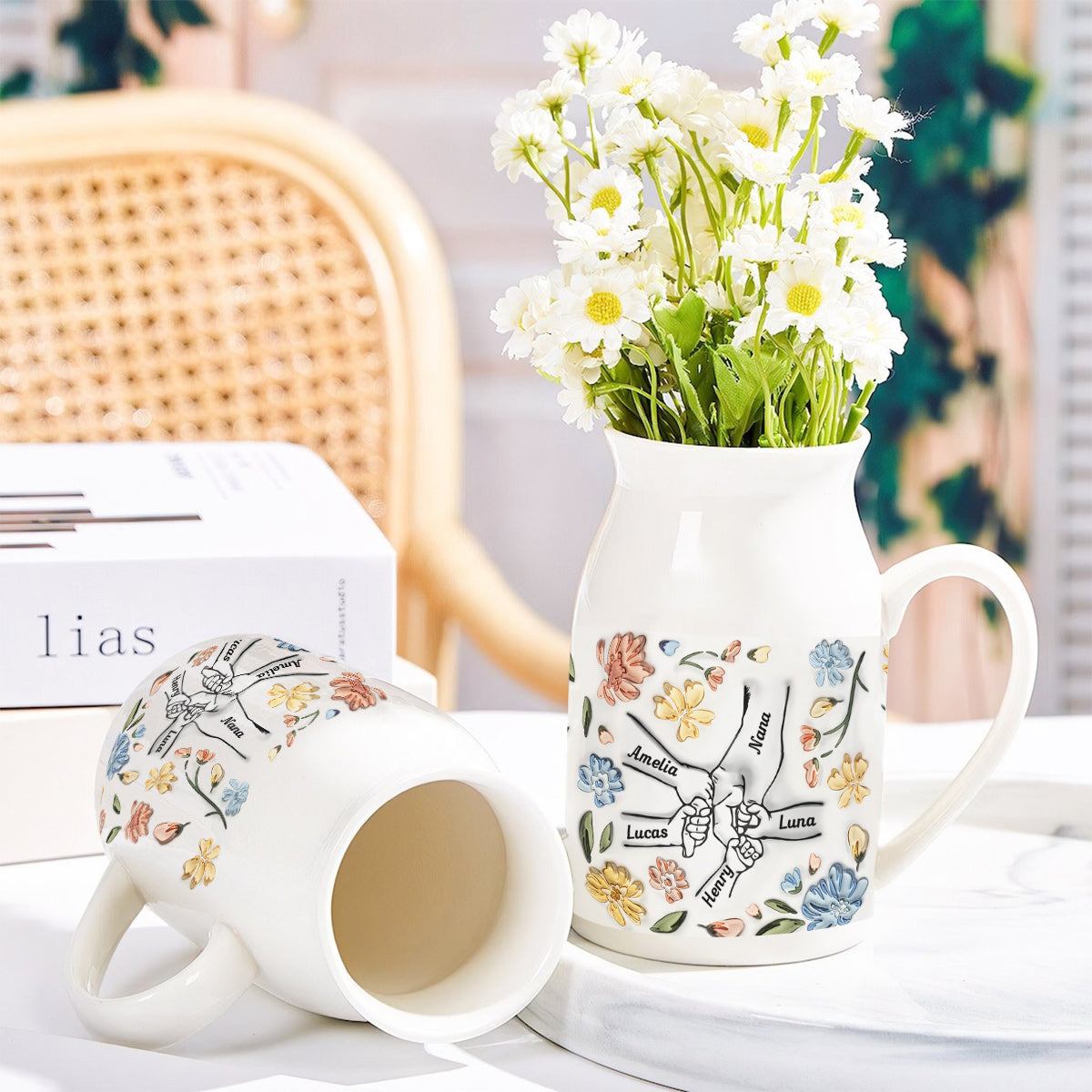 Holding Hands Mother Ceramic Flower Vase (Printed On Both Sides)