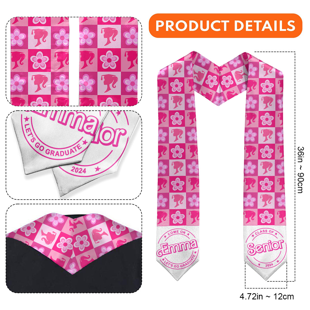 Come One Senior Let's Go Graduate Pink Doll Themed - Personalized Graduation Graduation Stole