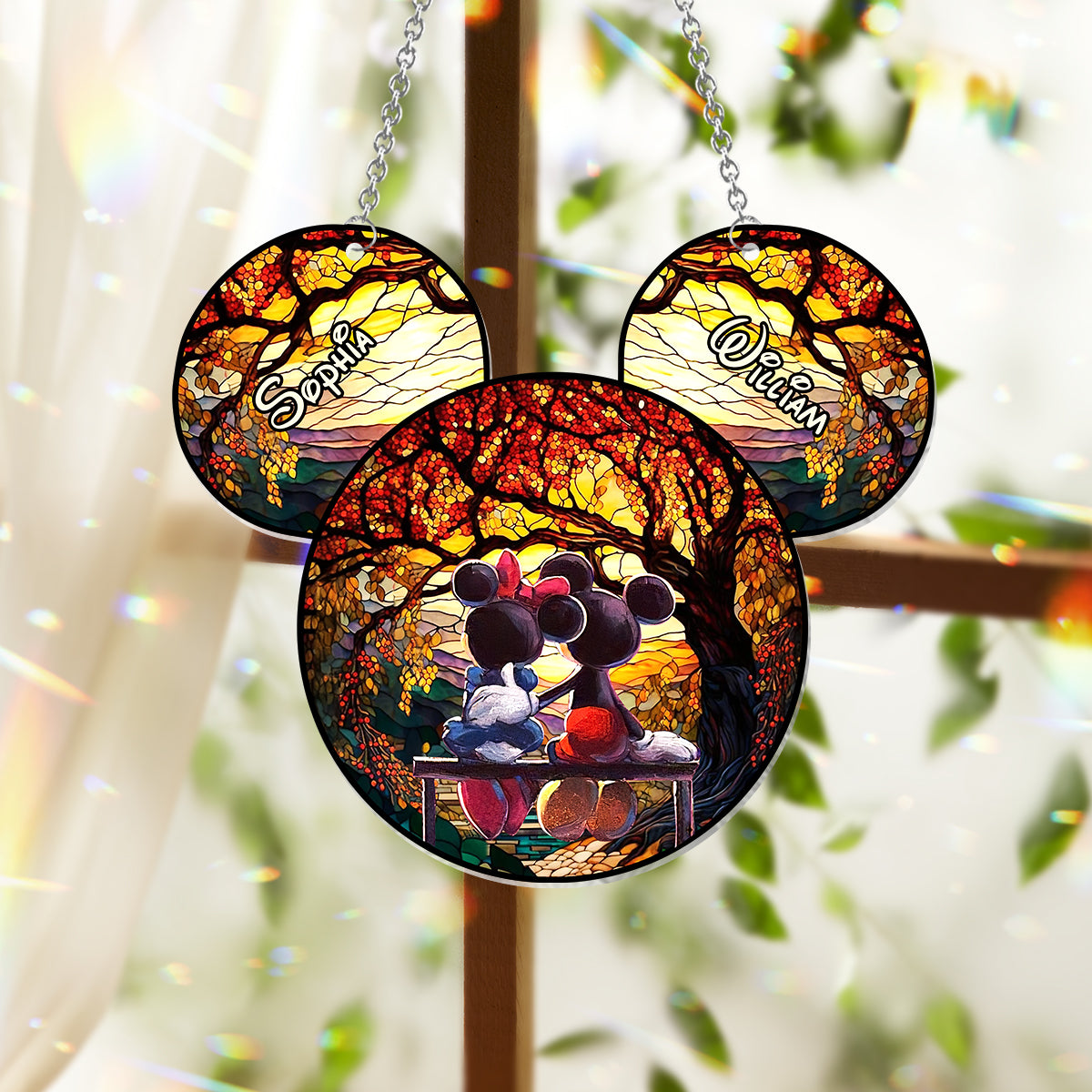Romantic Mouse Couple - Personalized Mouse Window Hanging Suncatcher Ornament