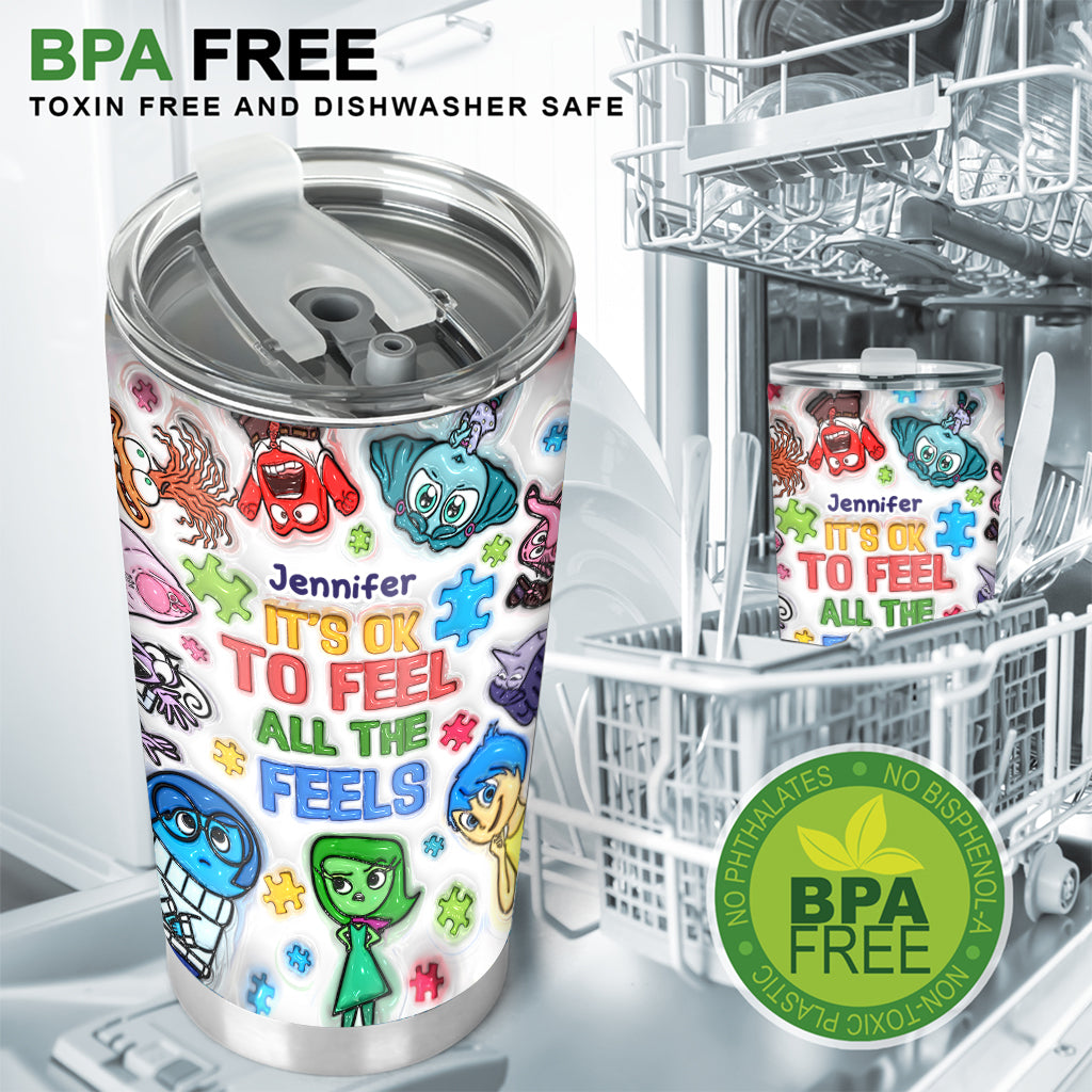 It's Ok To Feel All The Feels - Personalized Autism Awareness Tumbler