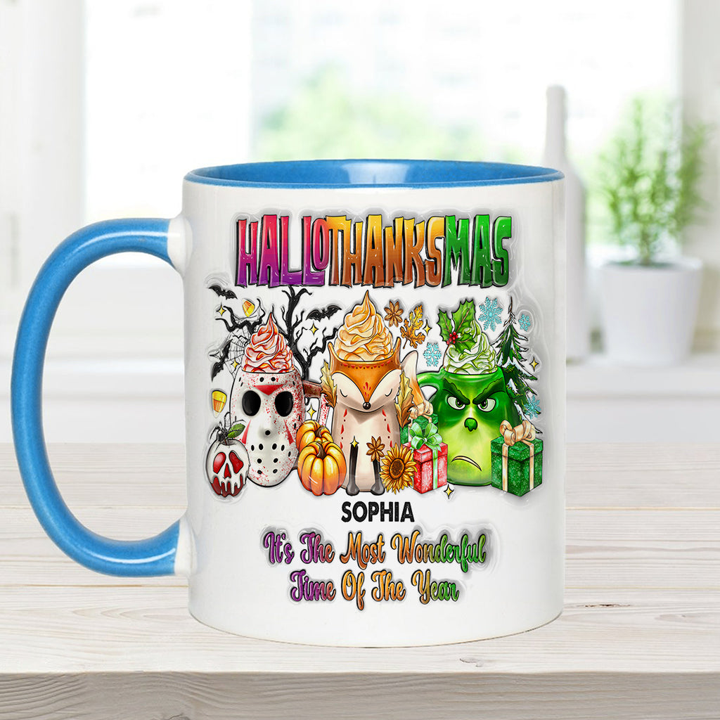 Happy Hallothanksmas - Personalized Stole Christmas Accent Mug