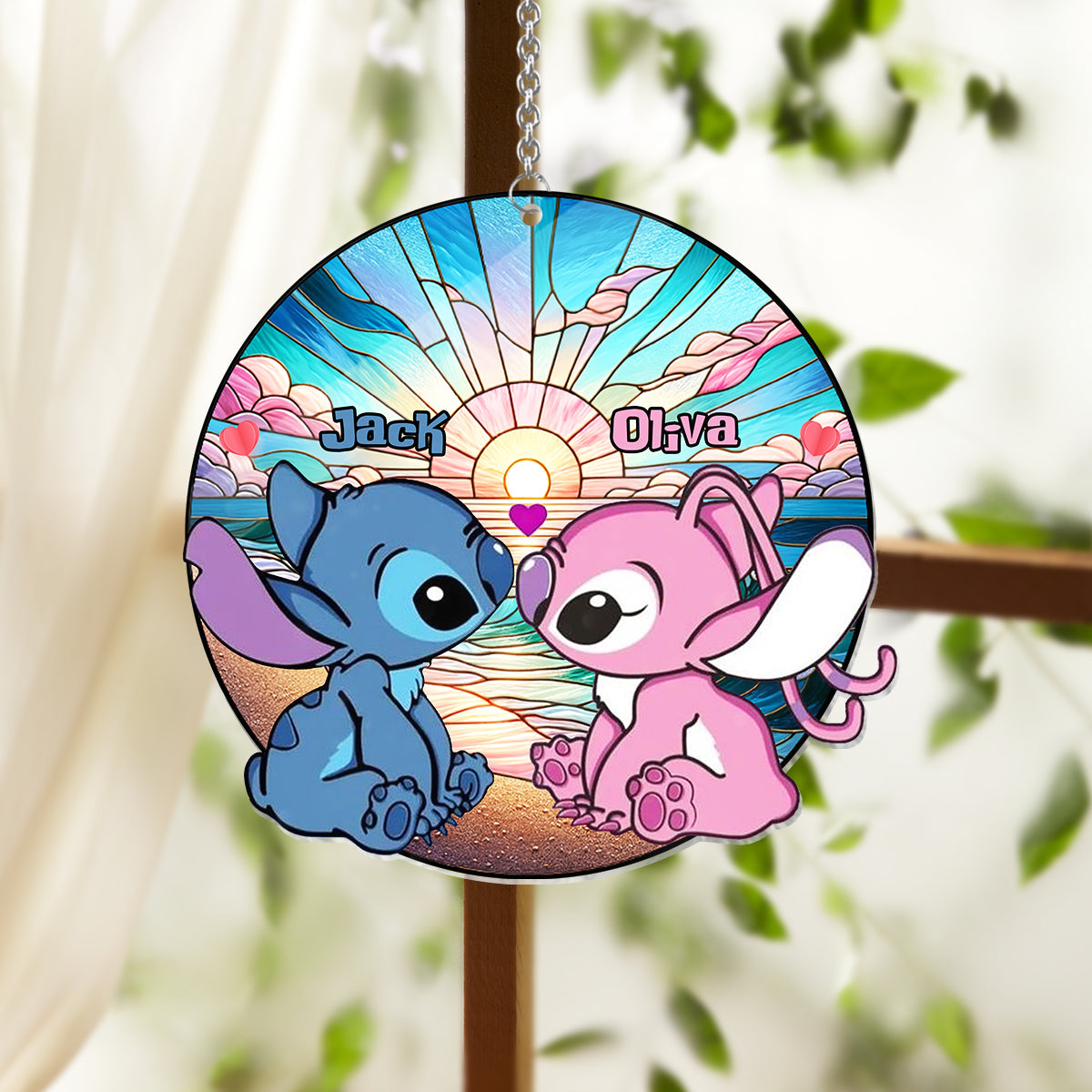Sunrise On The Beach Build The Life We Love - Personalized Ohana Window Hanging Suncatcher Ornament