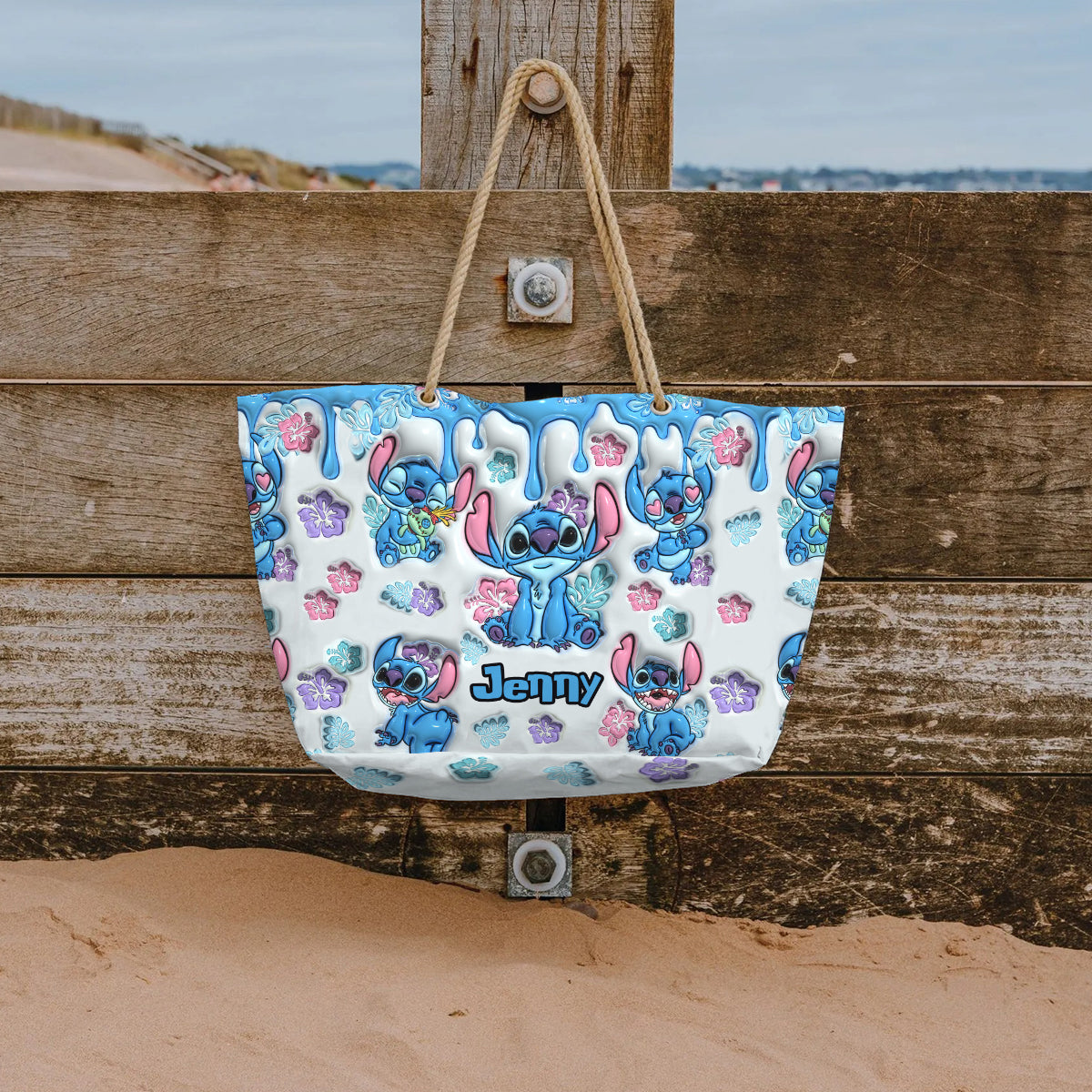 Ohana Blue Summer Vibe Inflated - Personalized Ohana Beach Bag