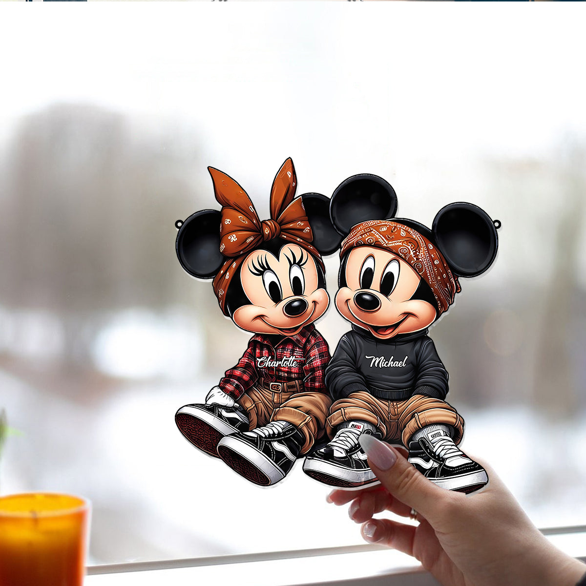 Chicano Mouse Couple - Personalized Mouse Window Hanging Suncatcher Ornament