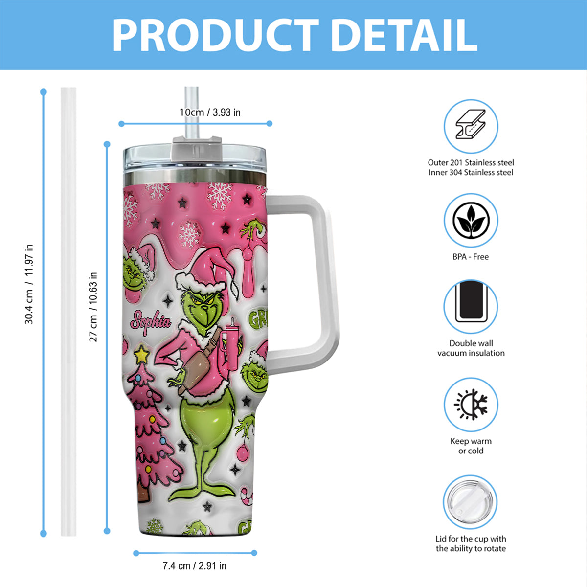 Merry Grinchmas - Personalized Stole Christmas Tumbler With Handle