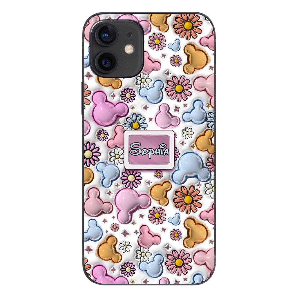 Cute Mouse Ears Floral Style - Personalized Mouse Clear Phone Case