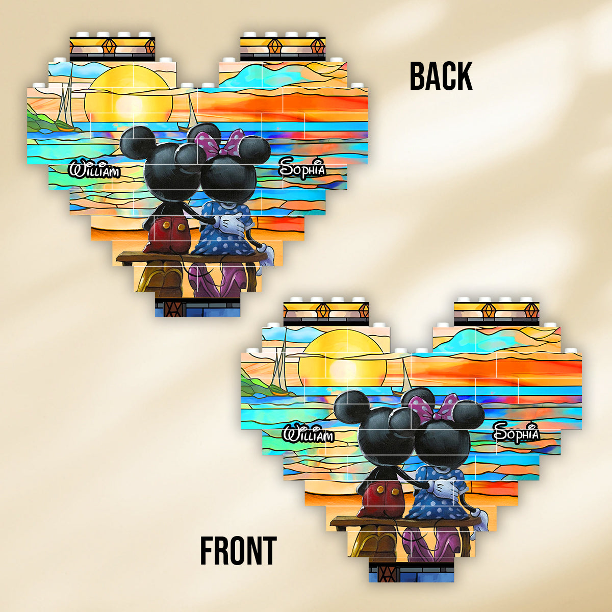 Beautiful Sunset - Personalized Mouse Heart Building Brick Blocks Printed On Both Sides
