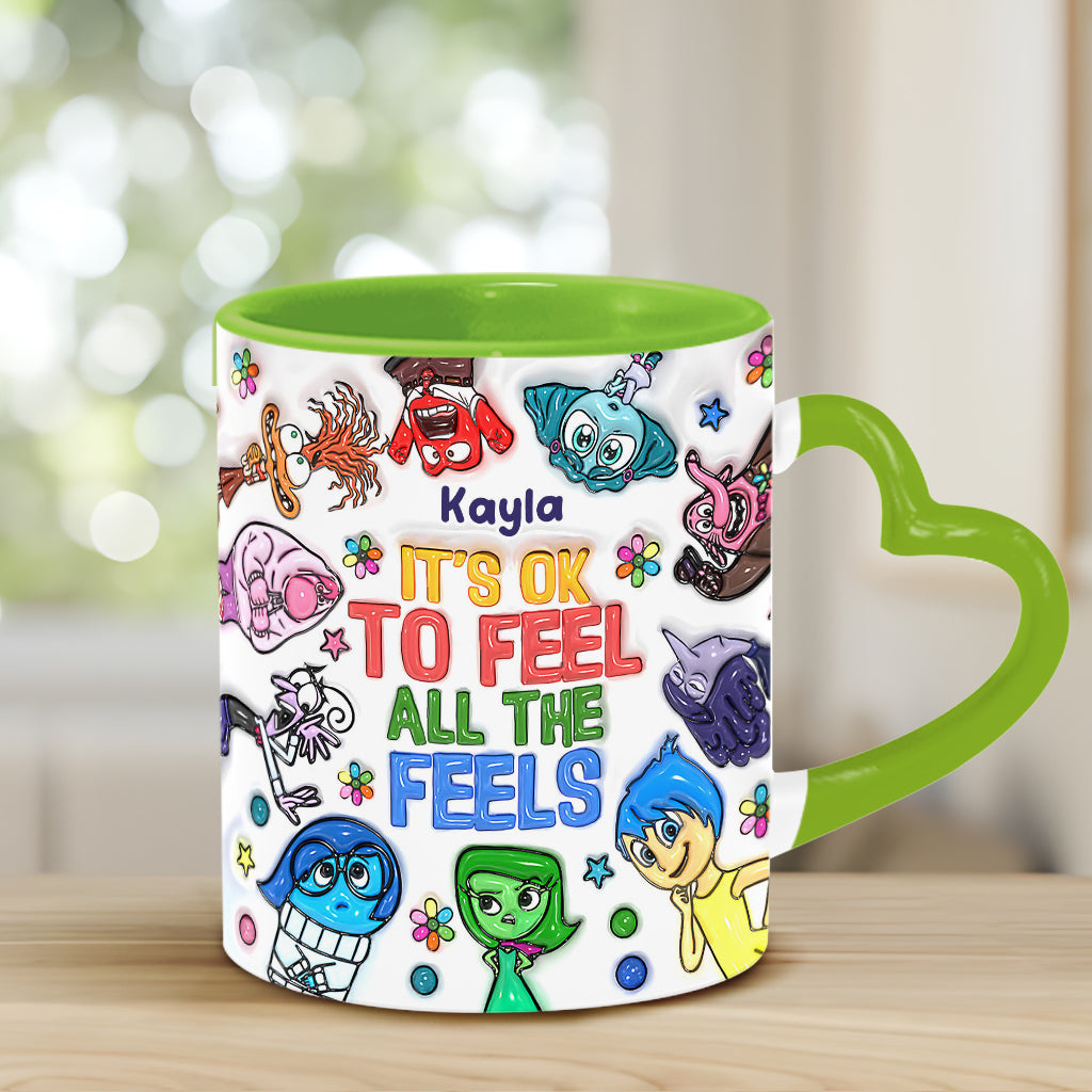 It's Ok To Feel All The Feels - Personalized Heart Handle Mug