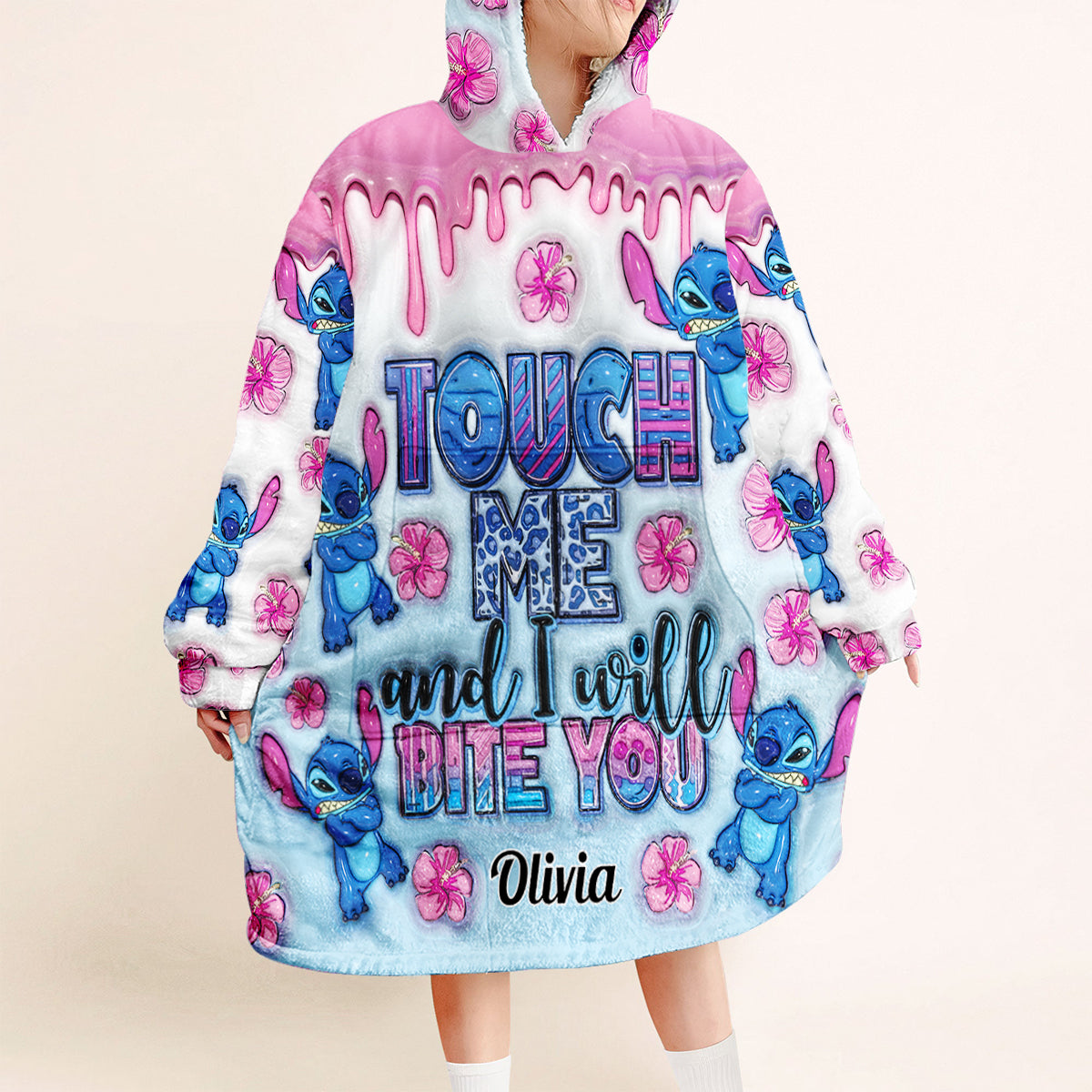 Touch Me And I Will Bite You - Personalized Ohana Blanket Hoodie
