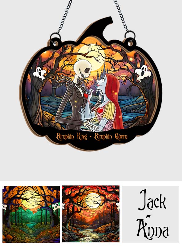Pumpkin King & His Queen - Personalized Nightmare 2 Layered Window Hanging Suncatcher