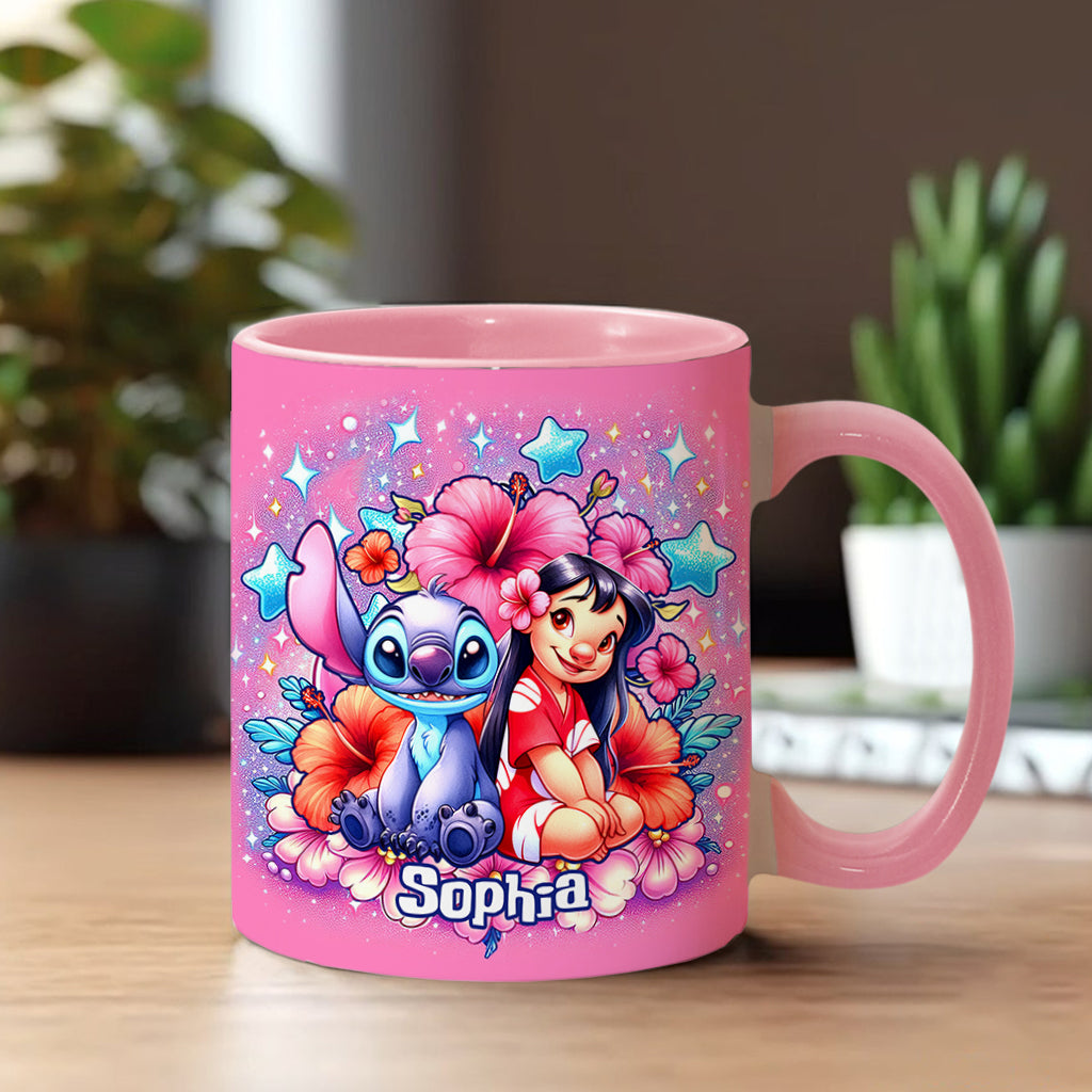 Ohana Cute Bubble Flowers - Personalized Ohana Accent Mug