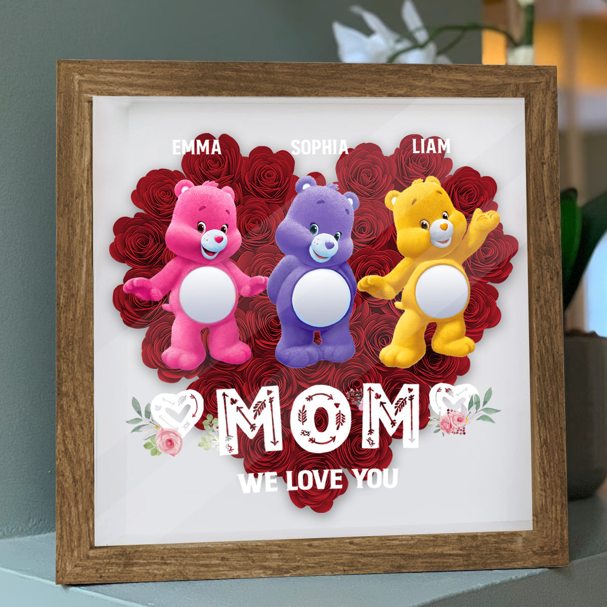 Mom We Love You - Personalized Mother Flower Shadow Box