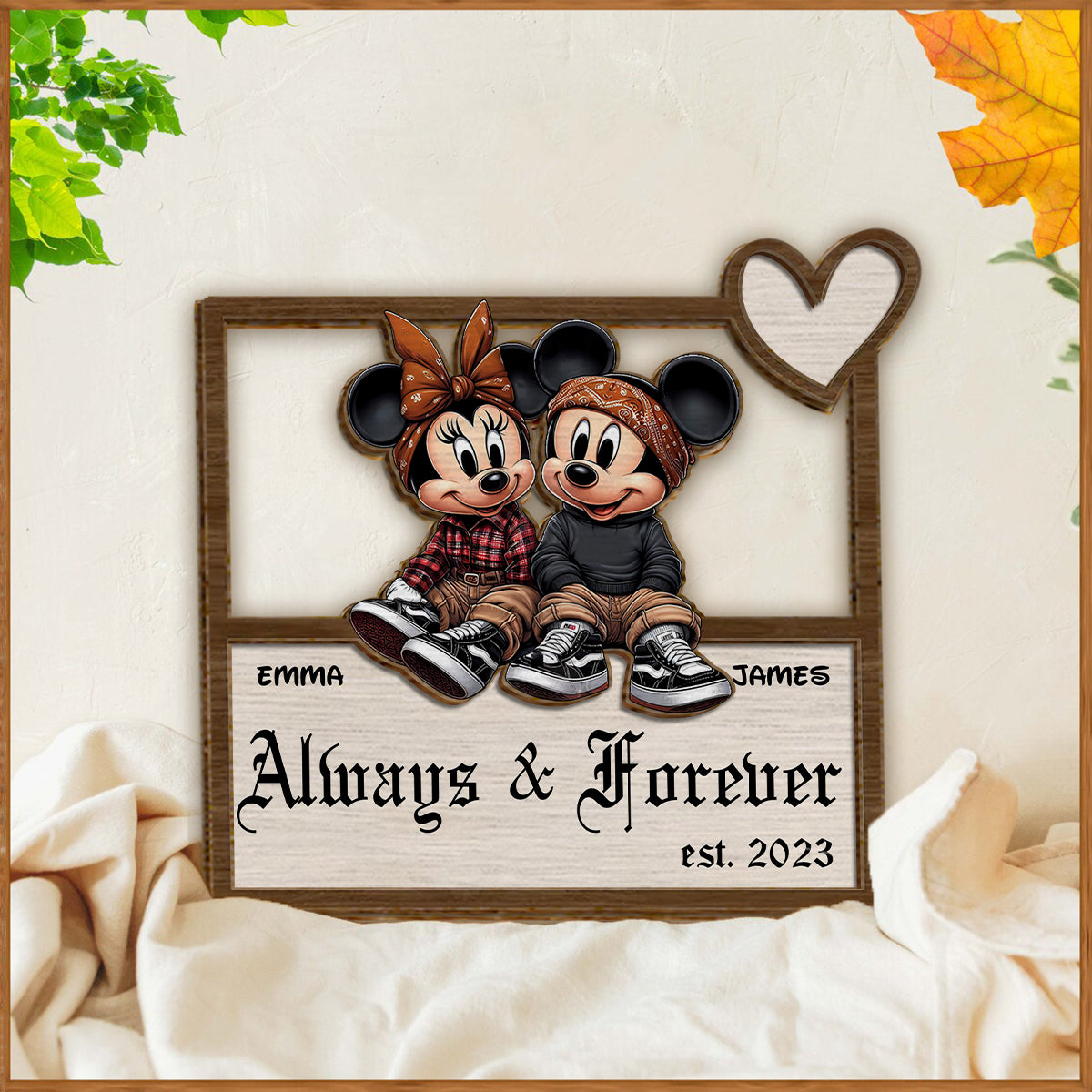 Always And Forever Chicano Mouse Ears - Personalized Mouse 2 Layered Wood Sign / Wood Plaque