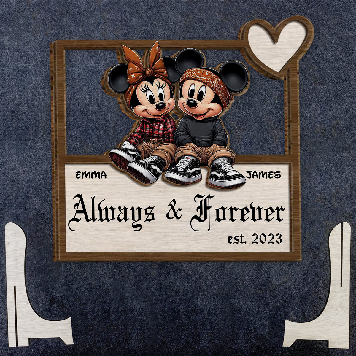 Always And Forever Chicano Mouse Ears - Personalized Mouse 2 Layered Wood Sign / Wood Plaque