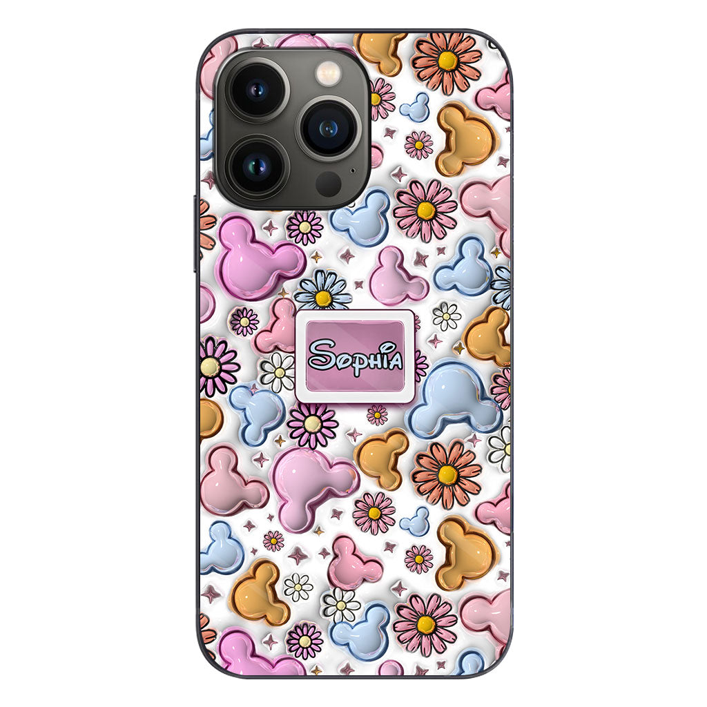 Cute Mouse Ears Floral Style - Personalized Mouse Clear Phone Case