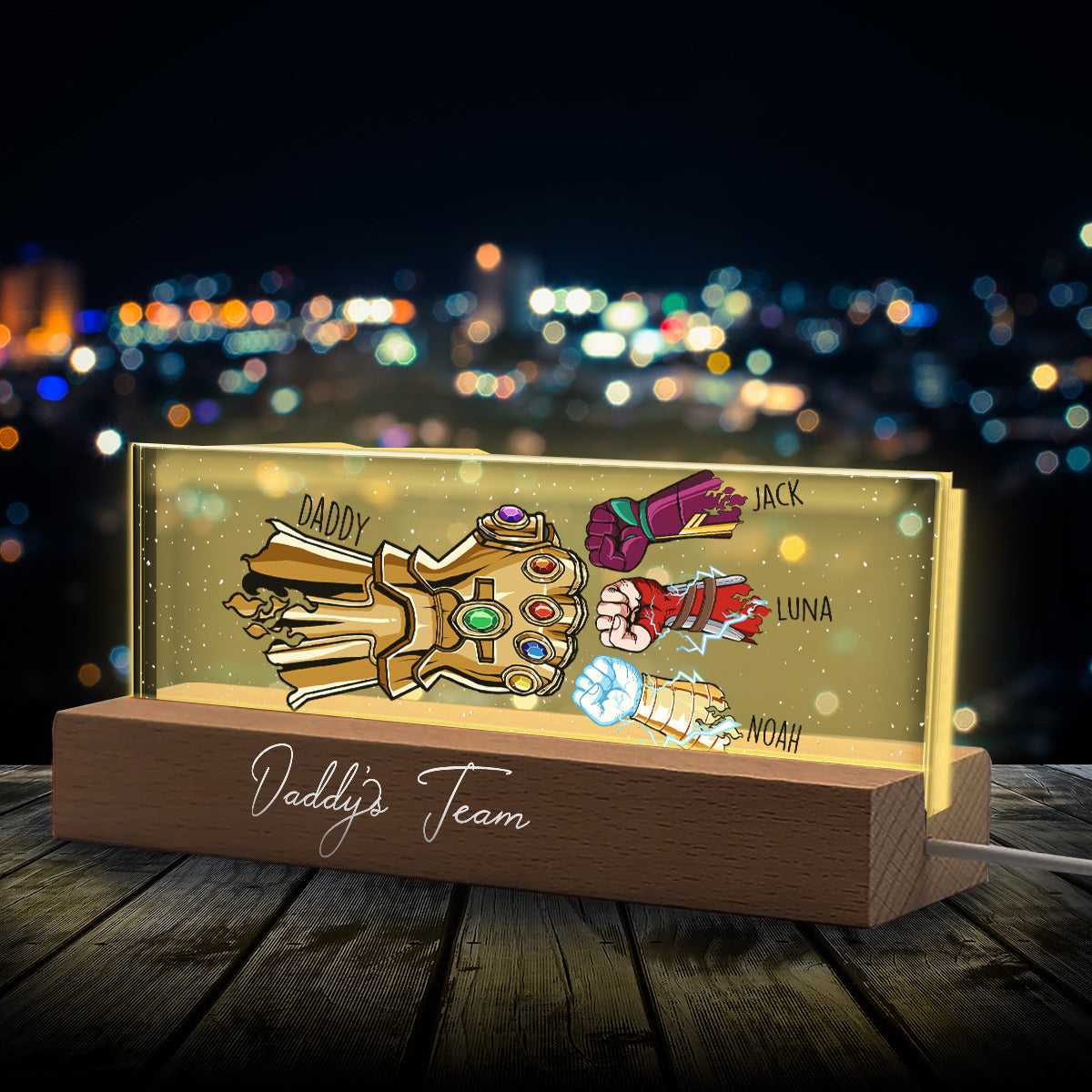 Daddy's Team - Personalized Father Custom LED Night Light