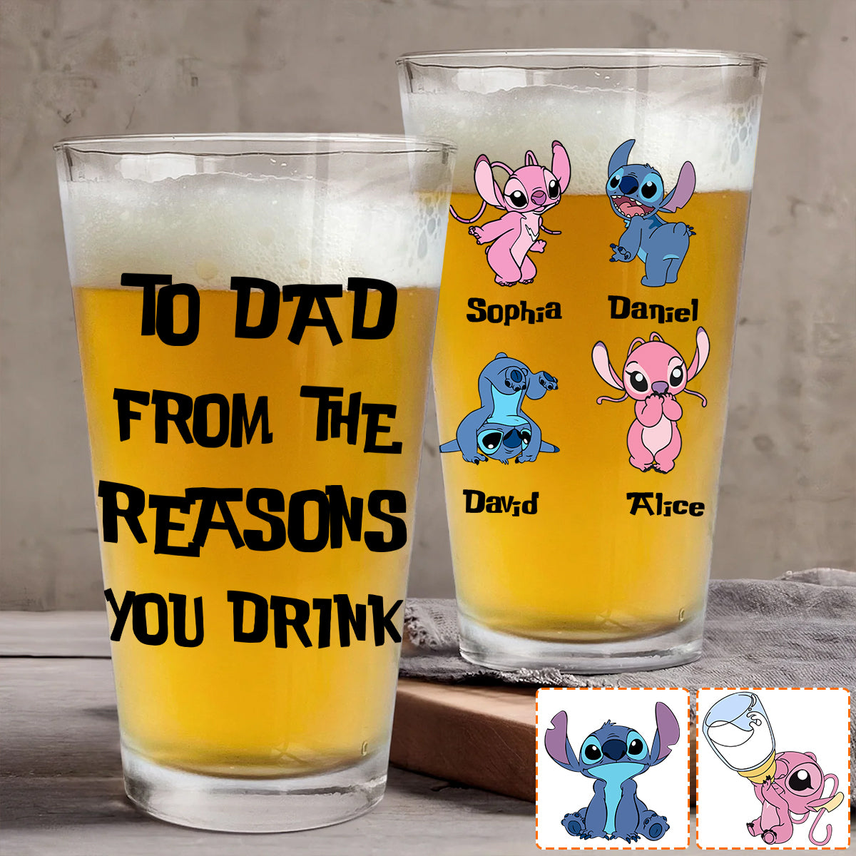 To Dad From The Reasons You Drink - Personalized Ohana Beer Glass
