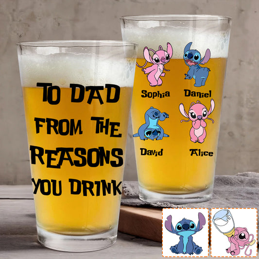 To Dad From The Reasons You Drink - Personalized Ohana Beer Glass