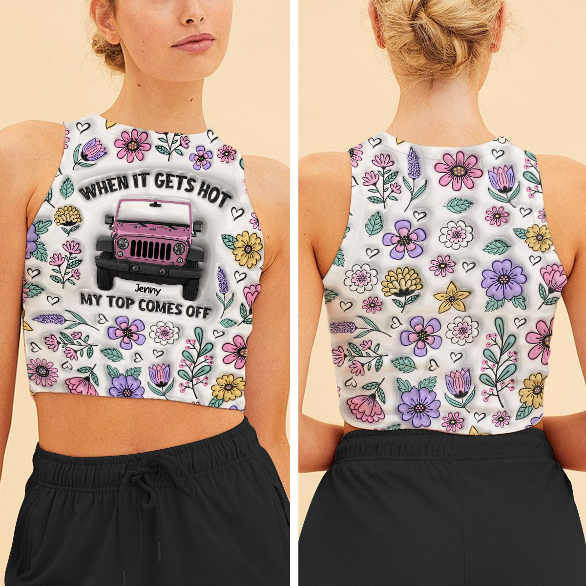 When It Gets Hot My Top Comes Off - Personalized Car Crop Tank Top
