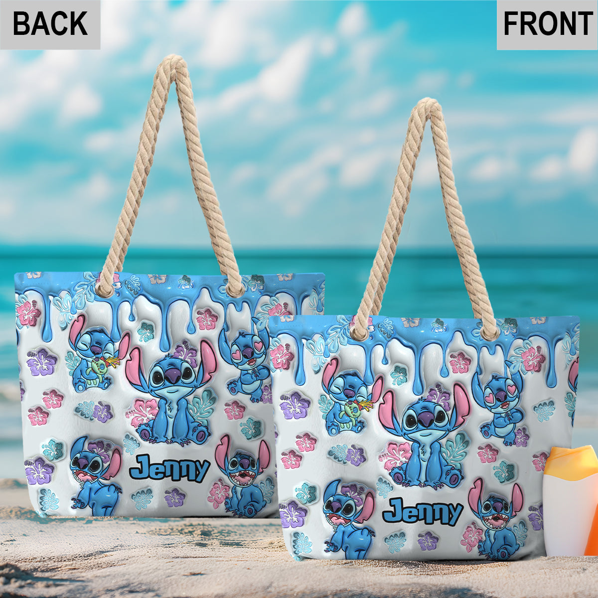 Ohana Blue Summer Vibe Inflated - Personalized Ohana Beach Bag