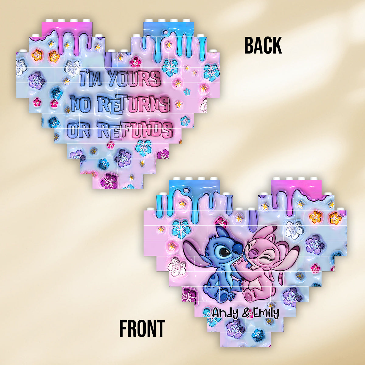 I'm Yours - Personalized Ohana Heart Building Brick Blocks Printed On Both Sides