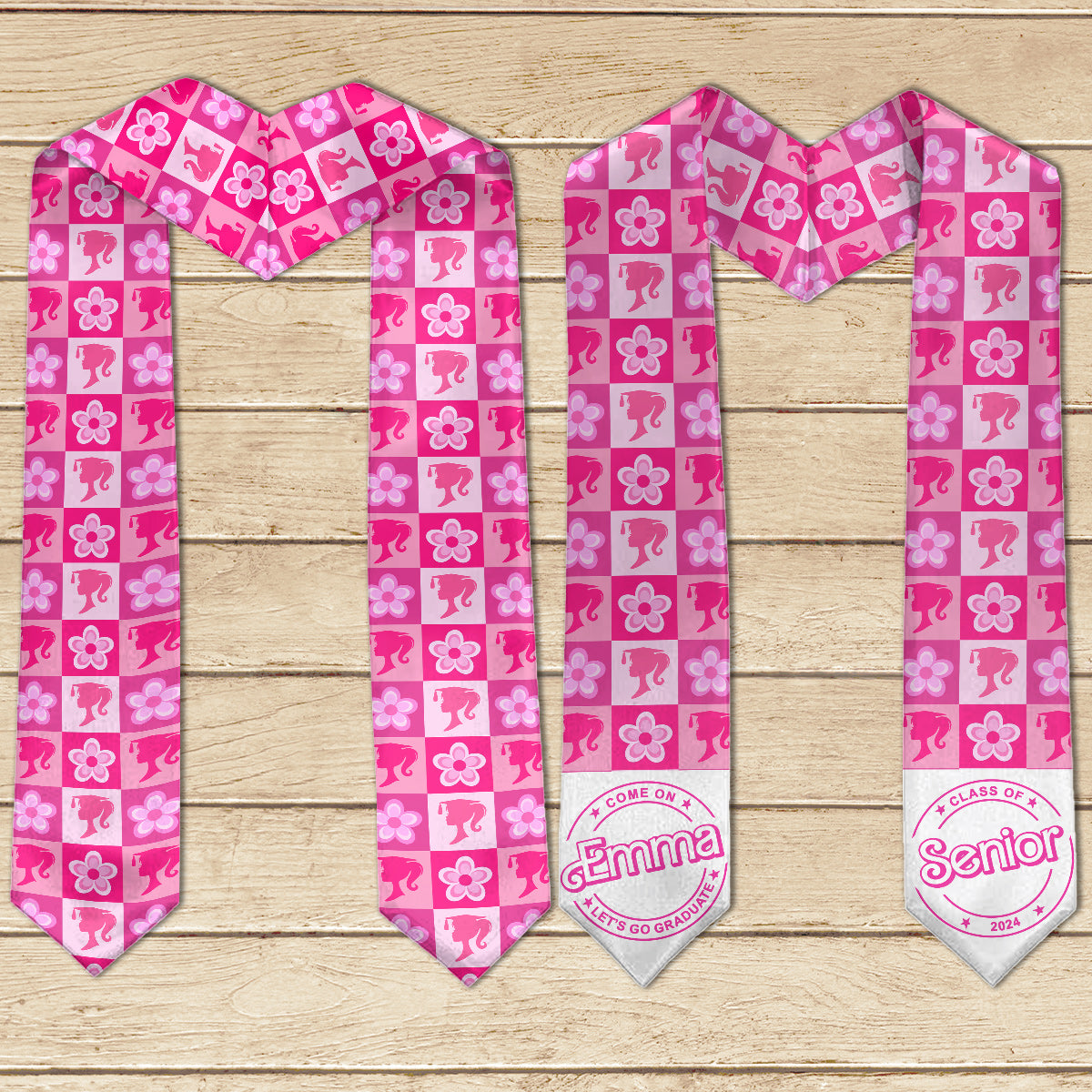 Come One Senior Let's Go Graduate Pink Doll Themed - Personalized Graduation Graduation Stole