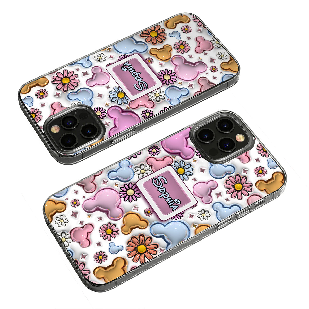 Cute Mouse Ears Floral Style - Personalized Mouse Clear Phone Case