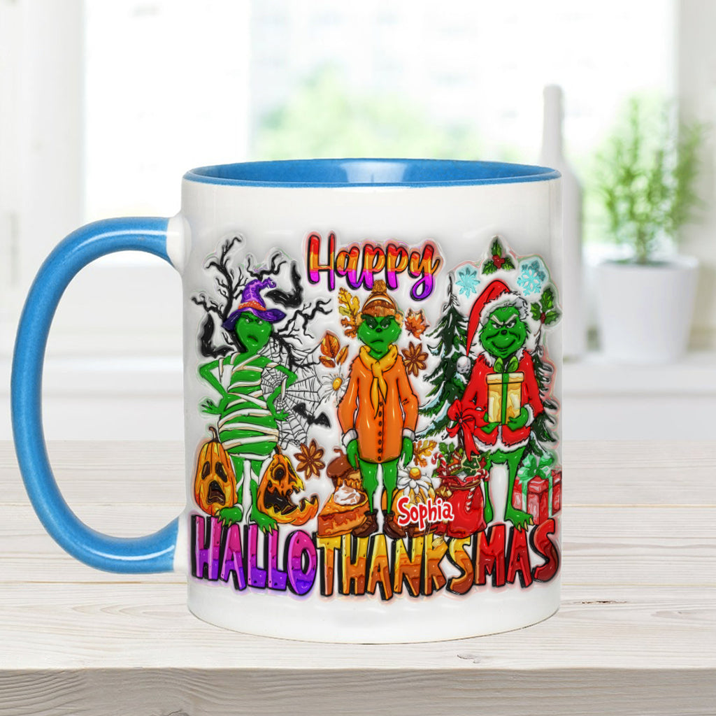 Happy Hallothanksmas - Personalized Stole Christmas Accent Mug