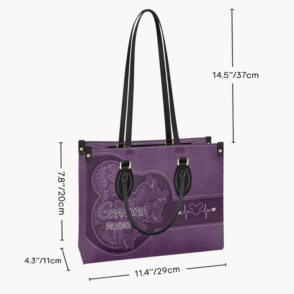 Grandma's Heart Mouse Ears - Personalized Mouse Leather Handbag