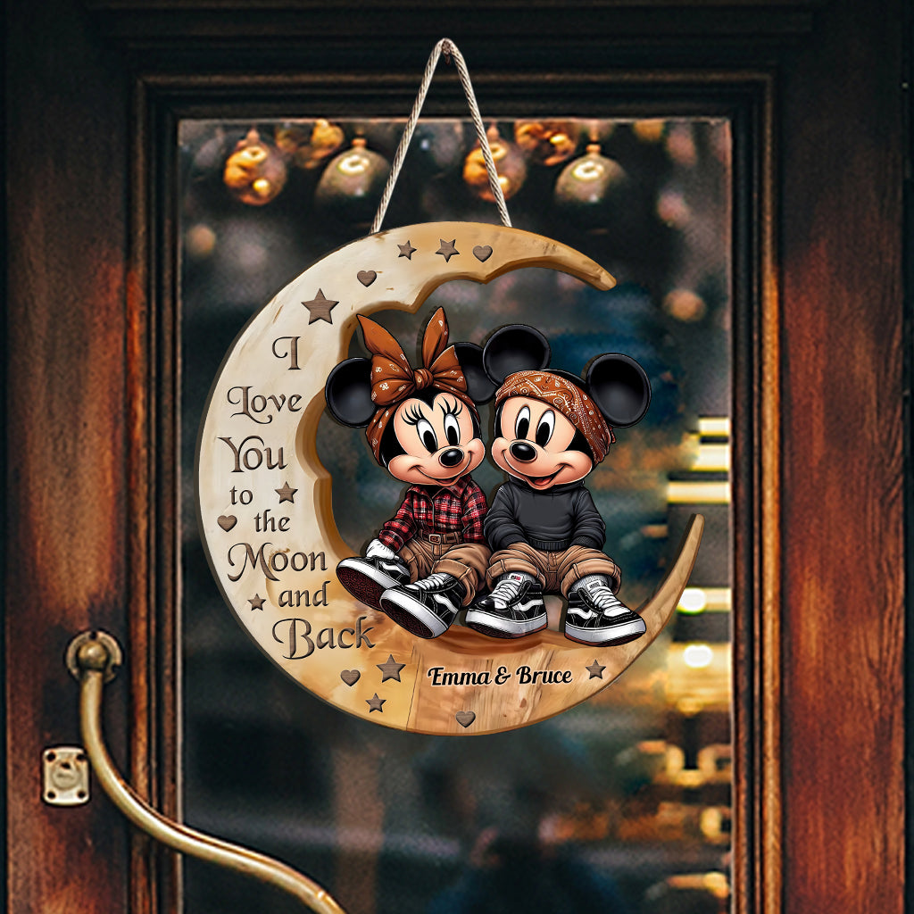 I Love You To The Moon - Personalized Mouse Custom Shaped Wood Sign